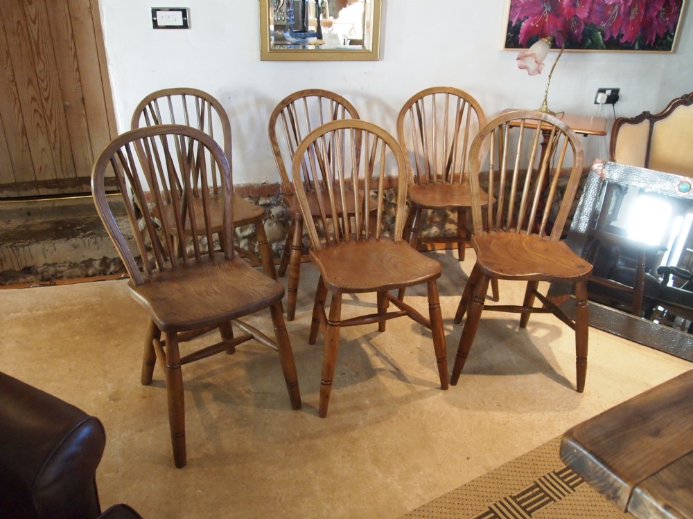 Chairs set of six Victorian Kitchen Windsor chairs Ash, Beech and Elm c1870