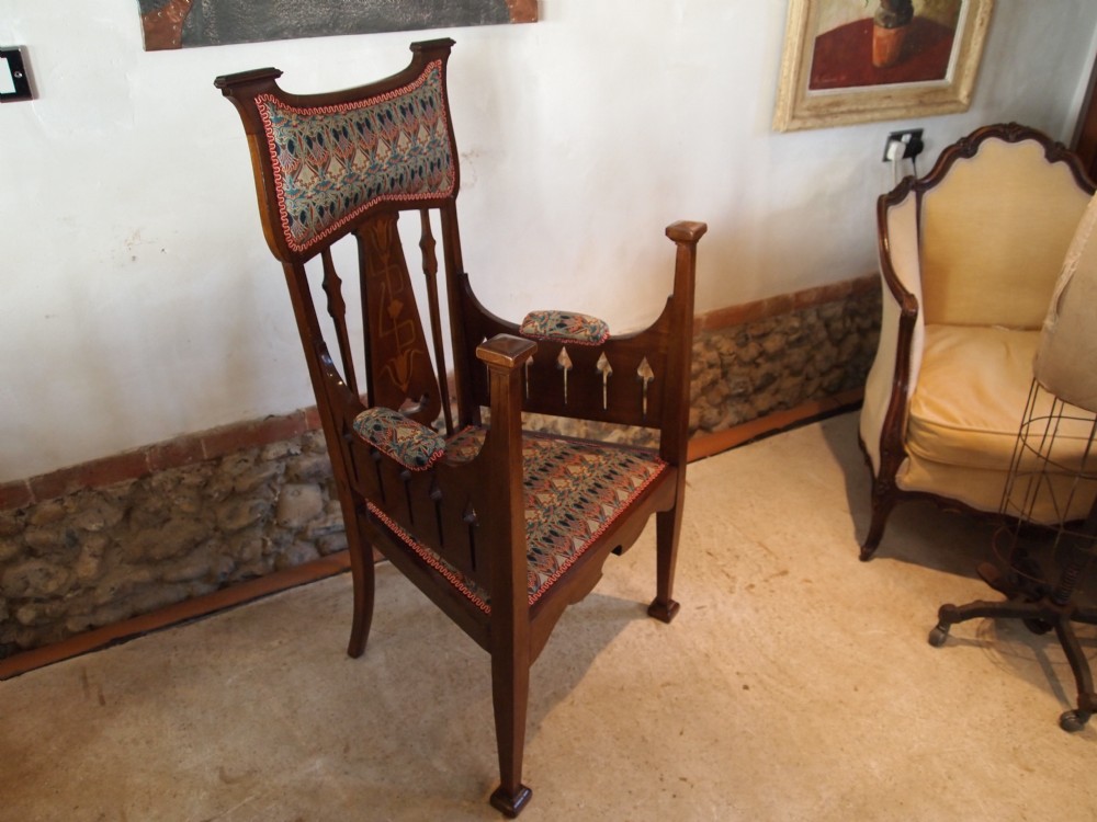 Chair exceptional Arts and Crafts Mahogany armchair Liberty Ianthe fabric c1900
