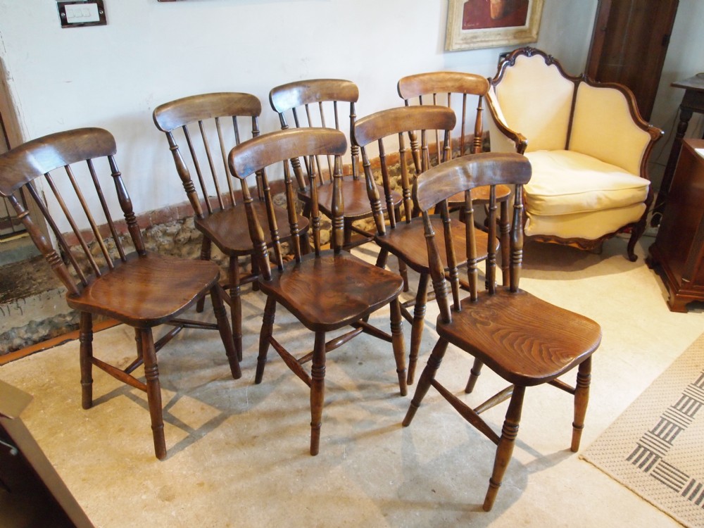 Chairs Victorian Elm seated kitchen Windsor chairs seven stunning c1880