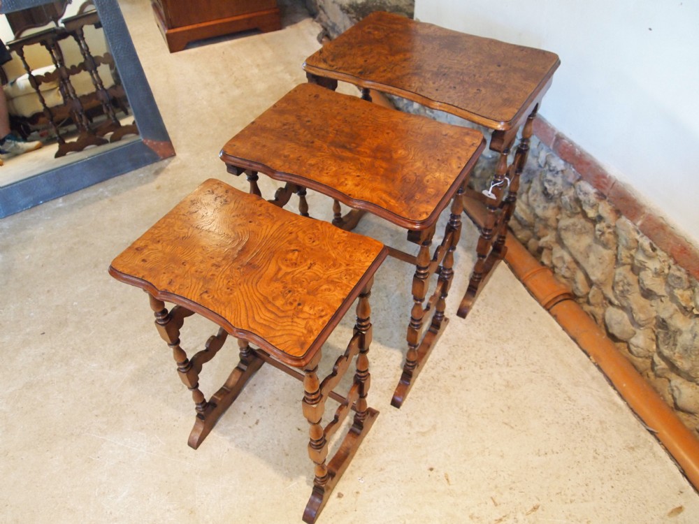 Tables nest of tables fine quality Burr Elm and Walnut c1920