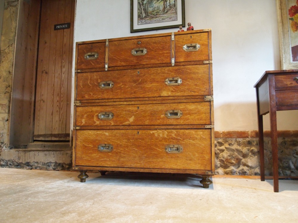 Chest of drawers rare Military campaign secretaire chest Victorian Oak c1860