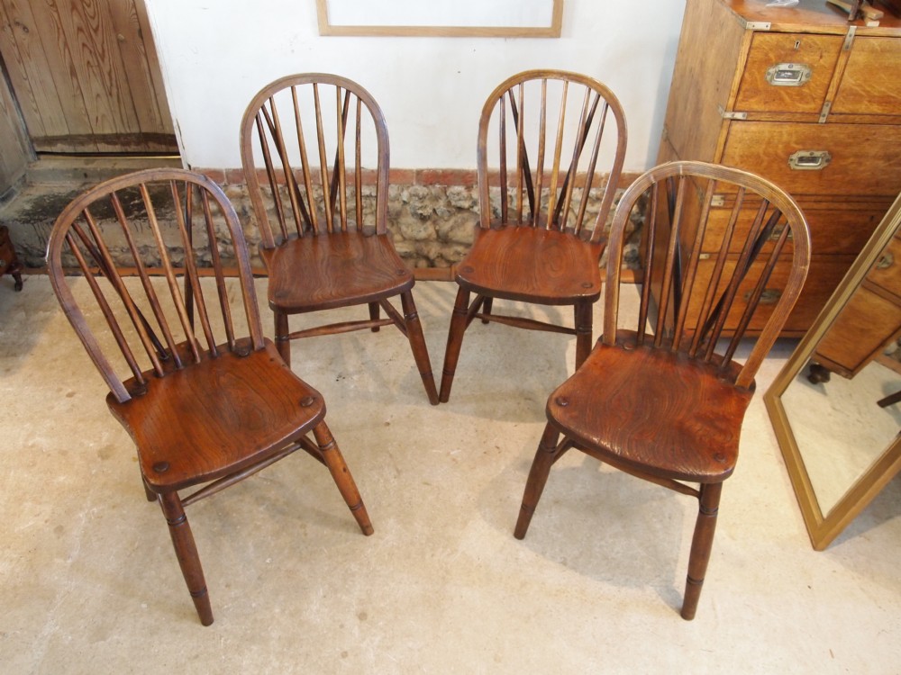 Chairs rare set of four Windsor chairs signed John Gomm High Wycombe Elm c1910