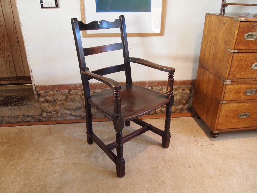 Chair Arts and Crafts Oak and Leather manner of William Birch for Liberty c1900