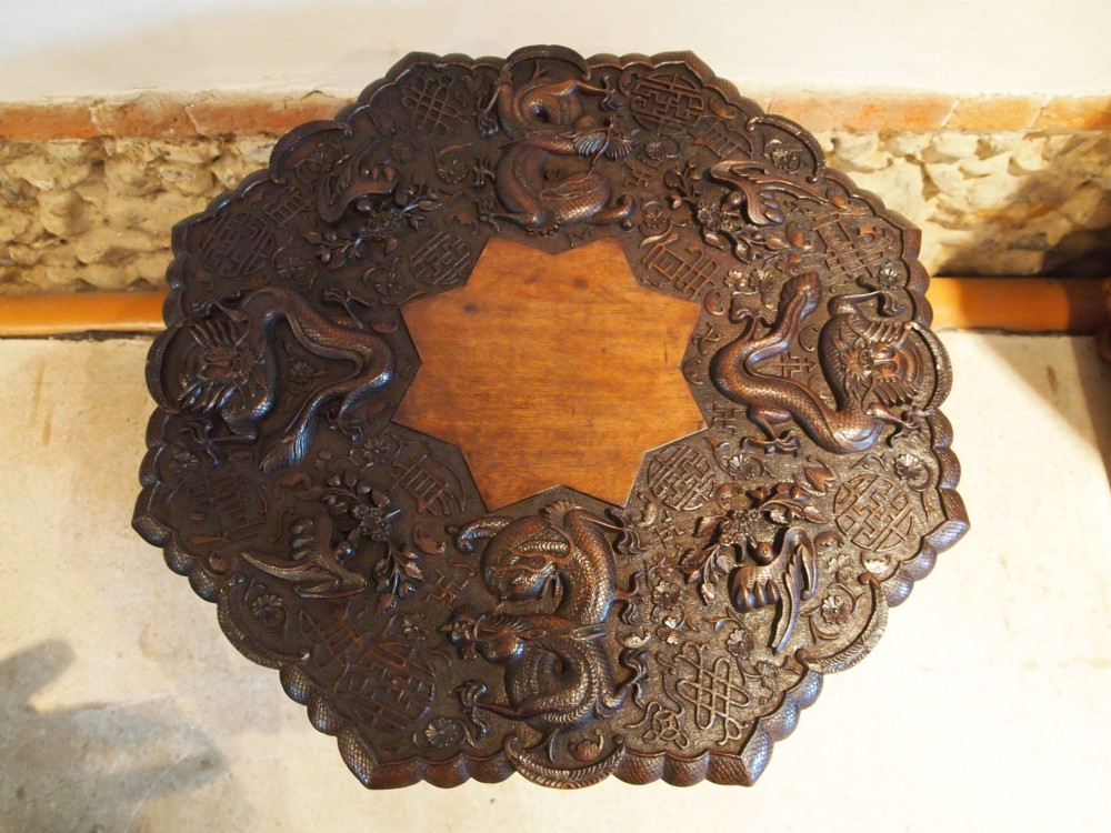 Table exceptional 19th century Chinese carved lamp side table c1890