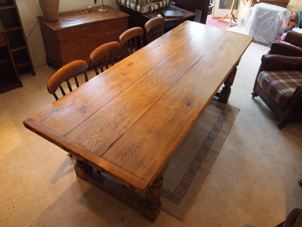 Table beautiful Solid English carved Oak kitchen dining table seats 10 c1920