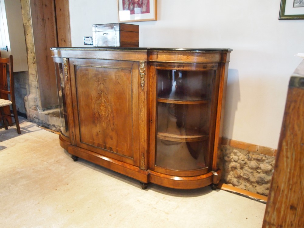Credenza sideboard display cabinet fine inlaid Victorian figured Walnut c1870