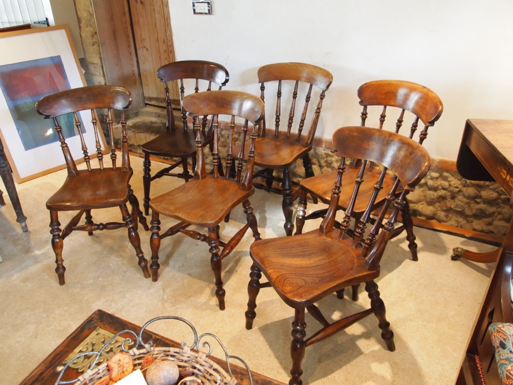 Chairs six stunning Victorian kitchen Windsor roman spindle back Elm c1870