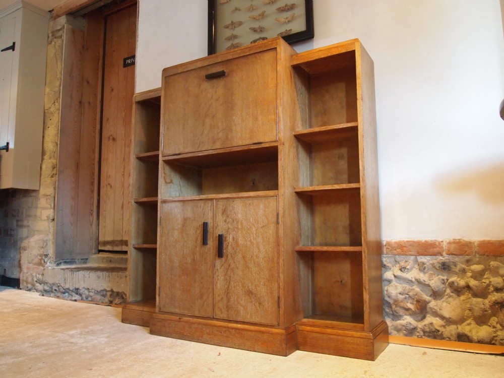 Bureau Bookcase Oak Heals Cotswold style c1920
