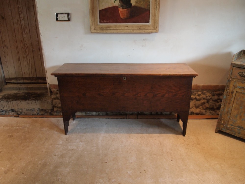 Coffer rare George II full height traditional six plank Elm coffer c1750