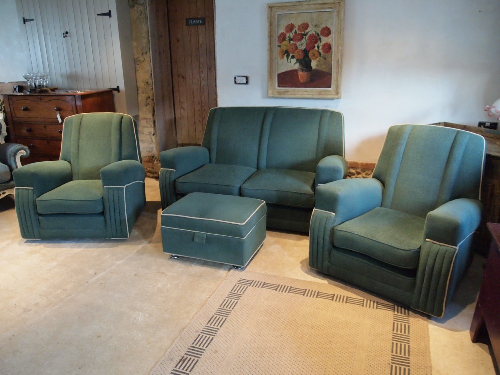 Sofa settee Art Deco four piece American green Moquette c1930