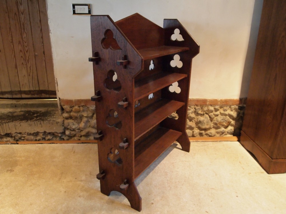 Bookcase Arts and Crafts Oak Gothic revival Pugin influence c1900