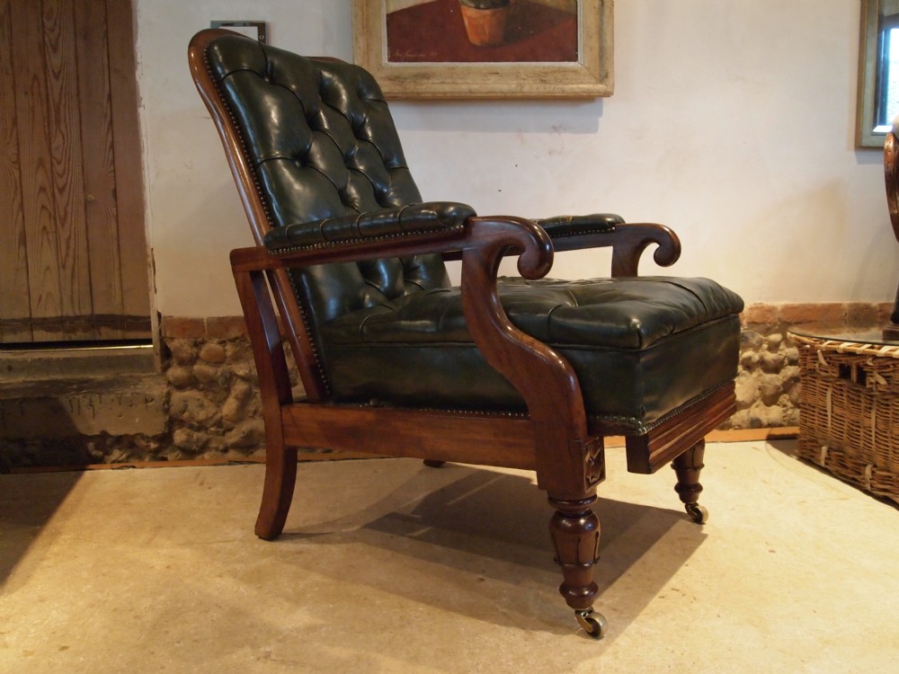 Chair rare William IV reclining leather armchair fine quality c1830