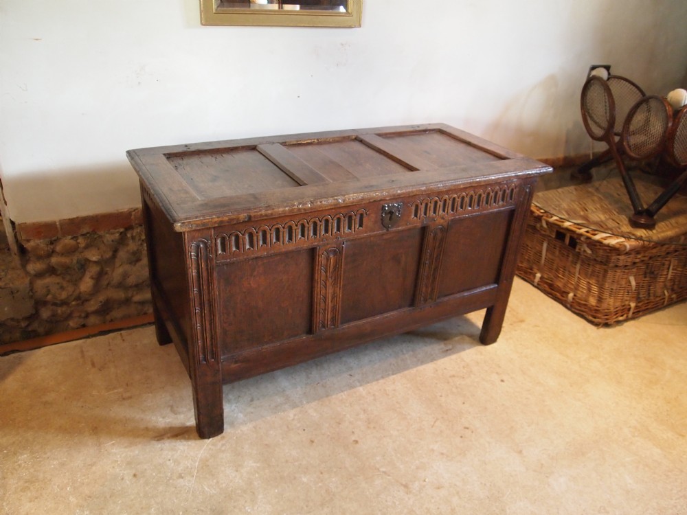 Coffer chest blanket box Oak Charles II small size c1680