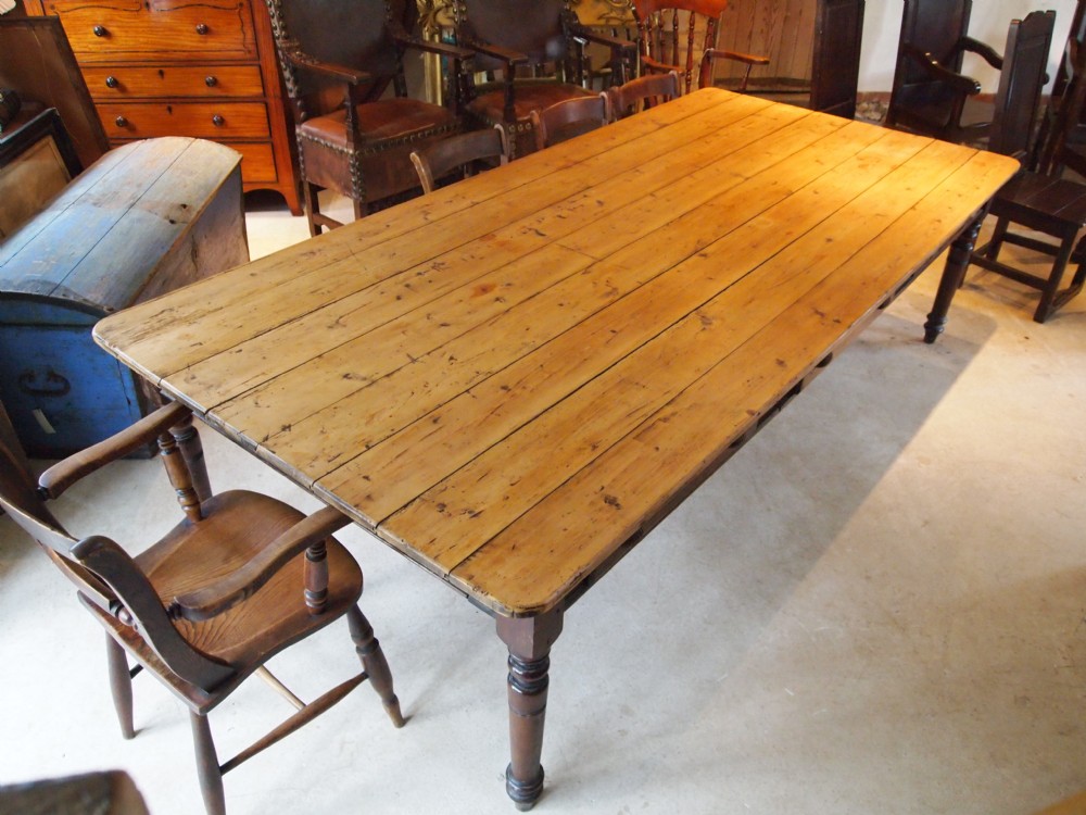 Table Victorian Pine farmhouse plank top kitchen refectory dining large c1880