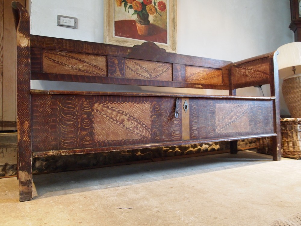 Settle bench seat pew Victorian Pine painted box seat c1880