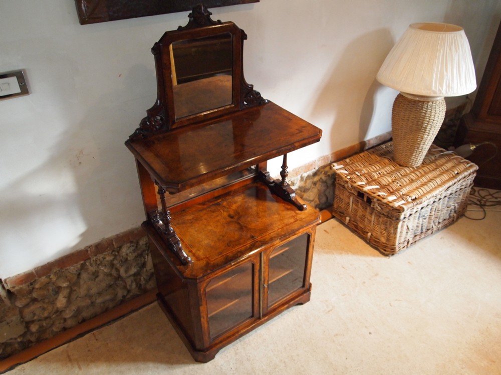 Cabinet bedside canterbury Fine quality Victorian Burr and figured Walnut c1870