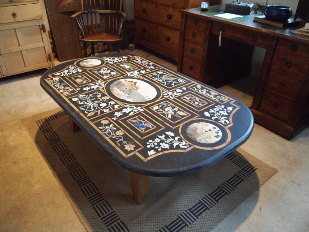 Table Coffee table Italian Pietra Dura marble and Slate c1920