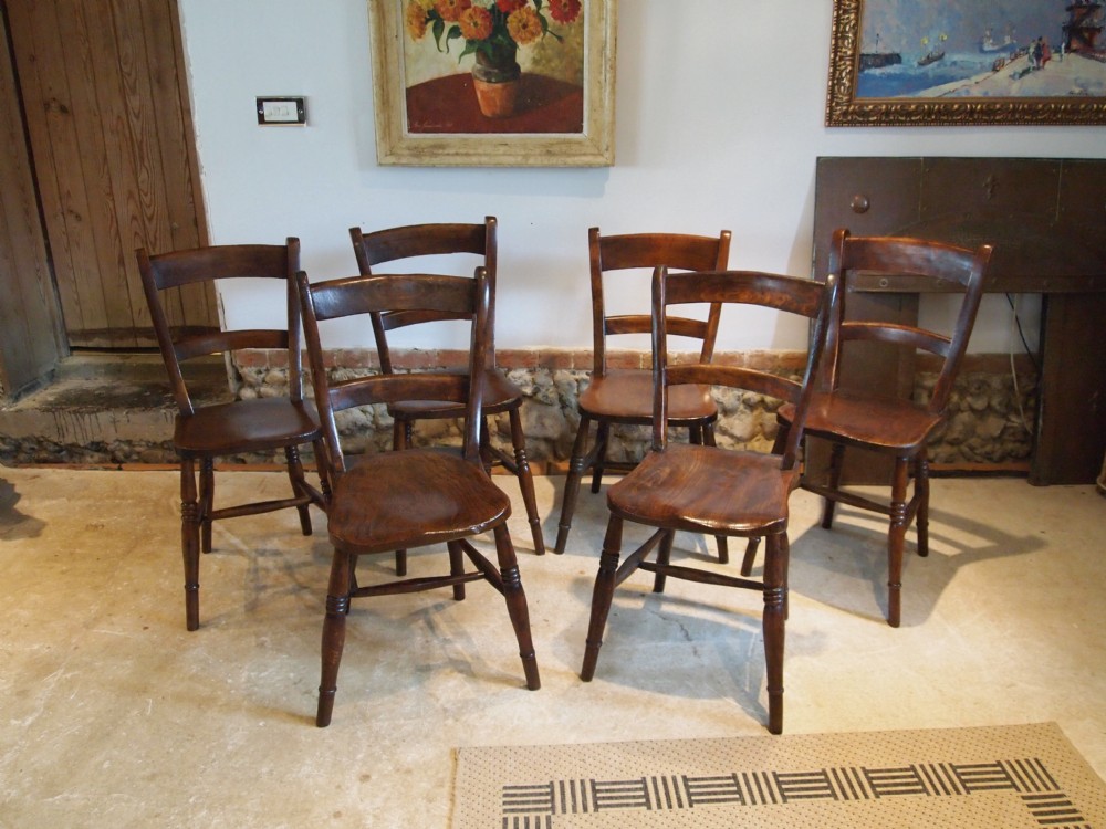 Chairs set of six Victorian Windsor kitchen dining chairs c1880