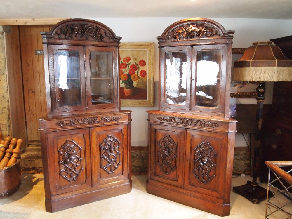 Cabinets bookcase display Victorian carved Oak c1850