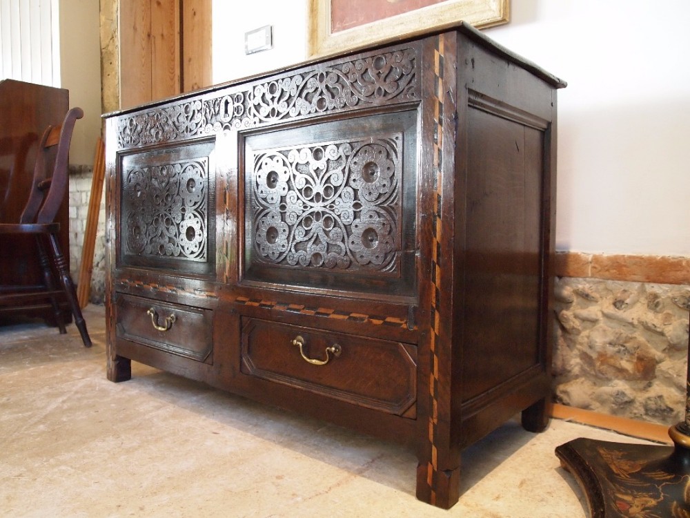 Chest Mule Chest George II carved Oak slim size c1740