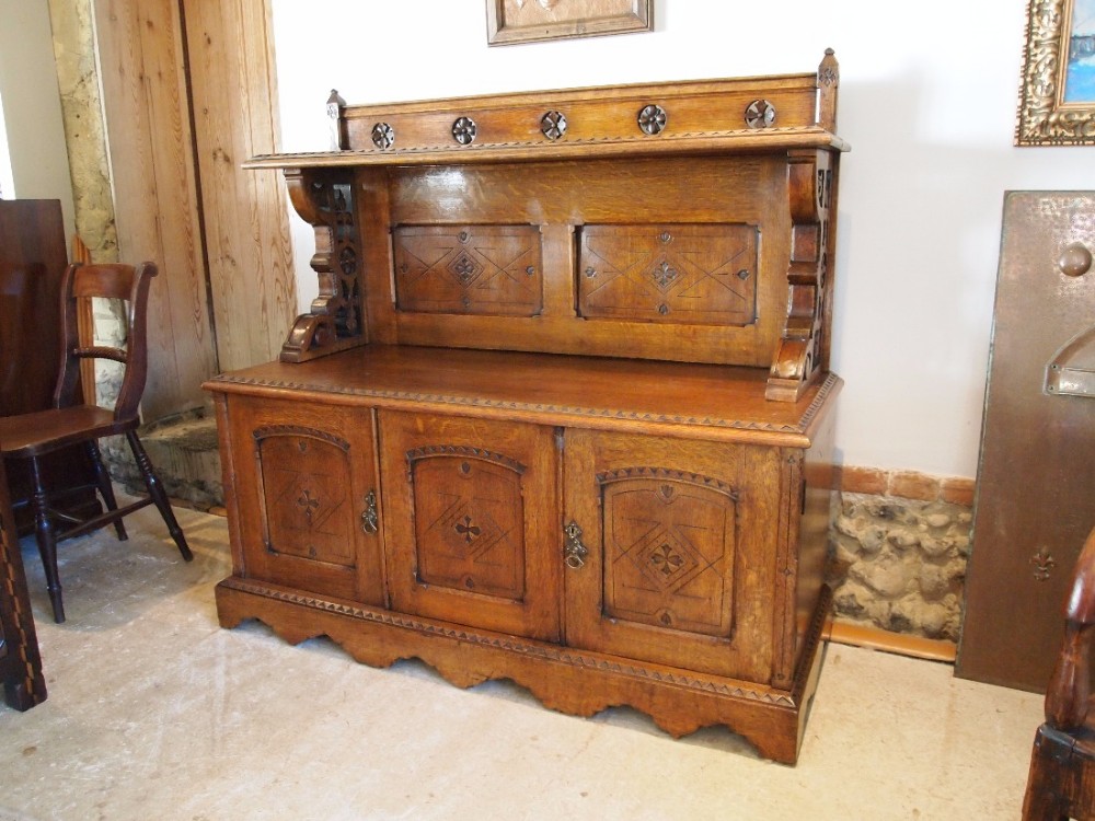 Sideboard dresser Oak Arts and Crafts Pugin influence c1890