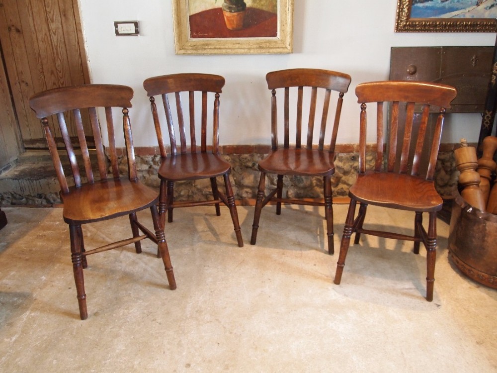 Chairs set of four Victorian lathe back Windsor kitchen dining chairs c1880