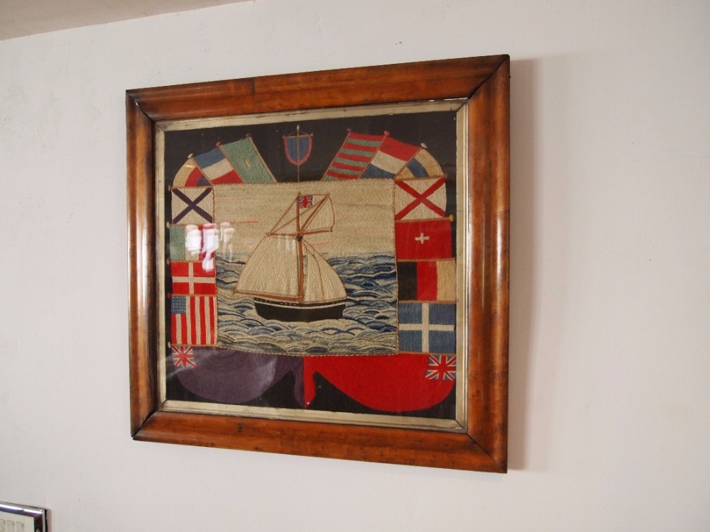 Woolwork Flag of nations stars and stripes sampler British sailor maritime c1865