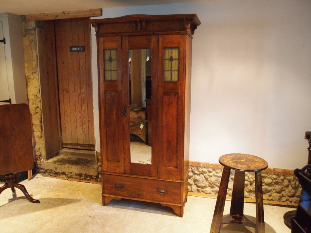 Wardrobe arts and crafts single Oak c1900