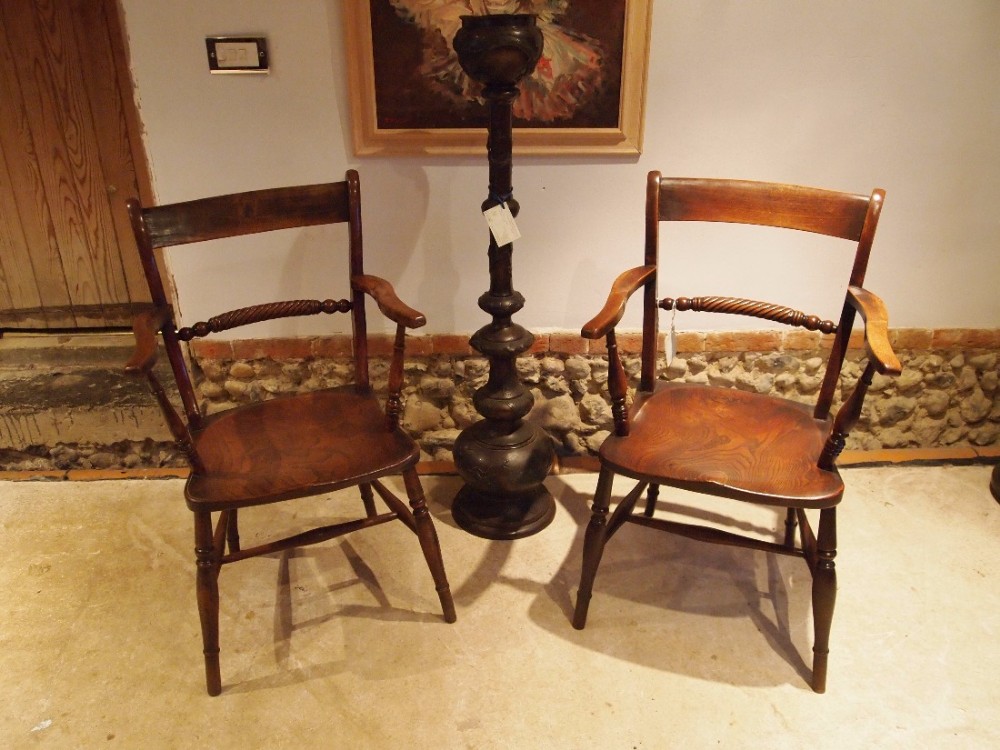 Chairs a pair of Victorian Windsor rope back armchairs c1870