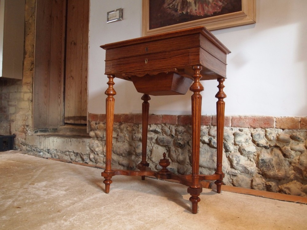 Table work lamp side hall sewing console Victorian pitch Pine c1880
