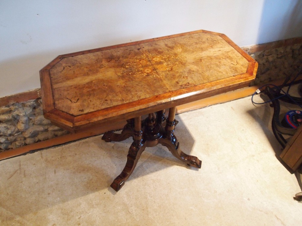 Table hall side lamp console inlaid Victorian Walnut c1870