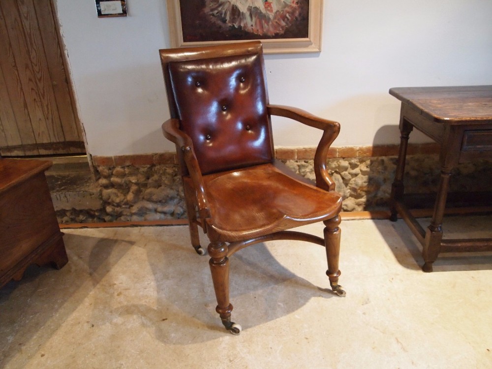 Chair sublime Victorian Elm & leather desk or library chair c1860