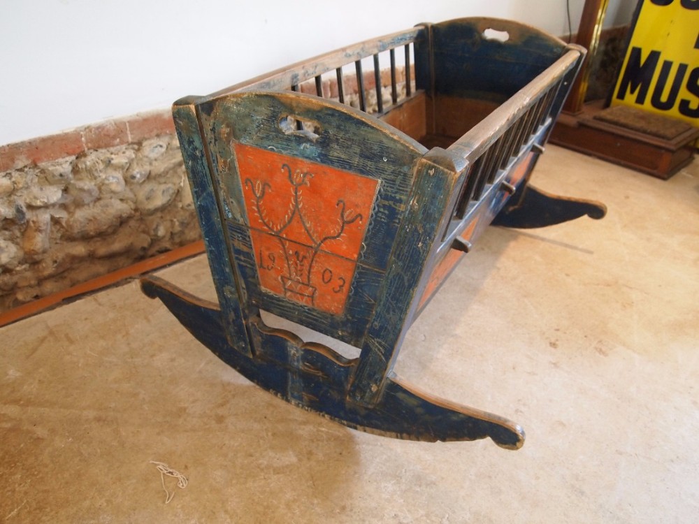 Rare Scandinavian cradle or crib Edwardian Pine c1903