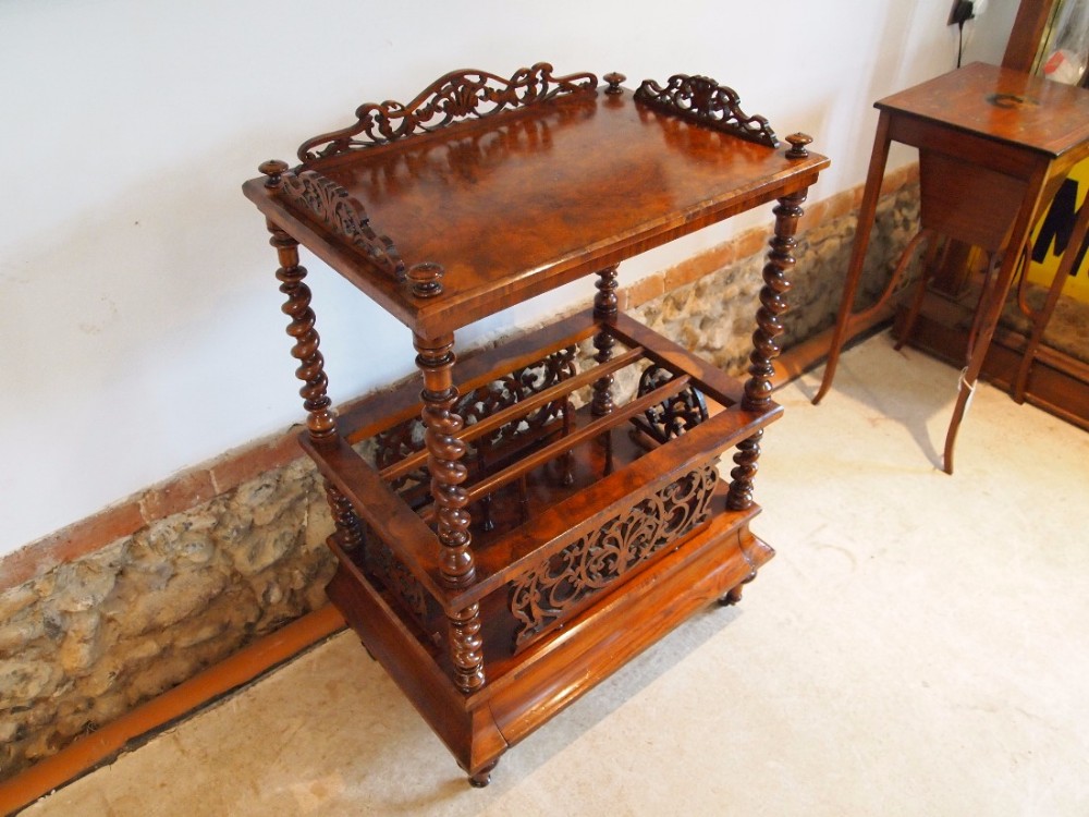 Table Canterbury magazine rack Victorian Burr Walnut c1860