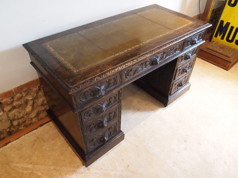Desk Victorian carved Oak 3 part c1880
