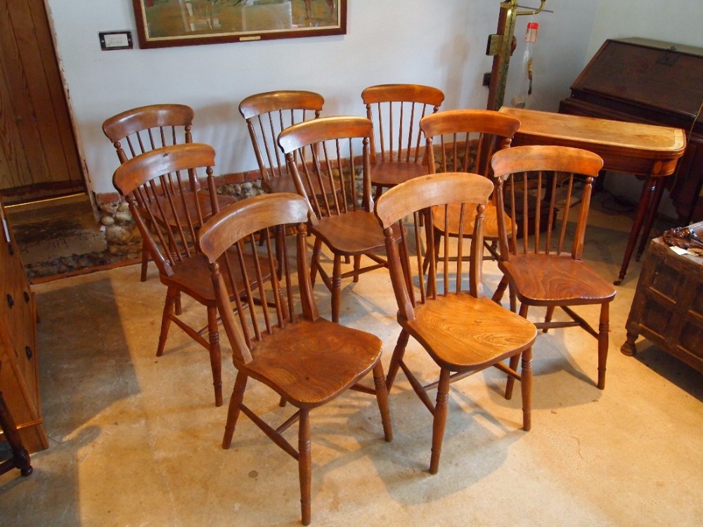 Chairs rare set of 9 Victorian Kitchen Windsor chairs c1880