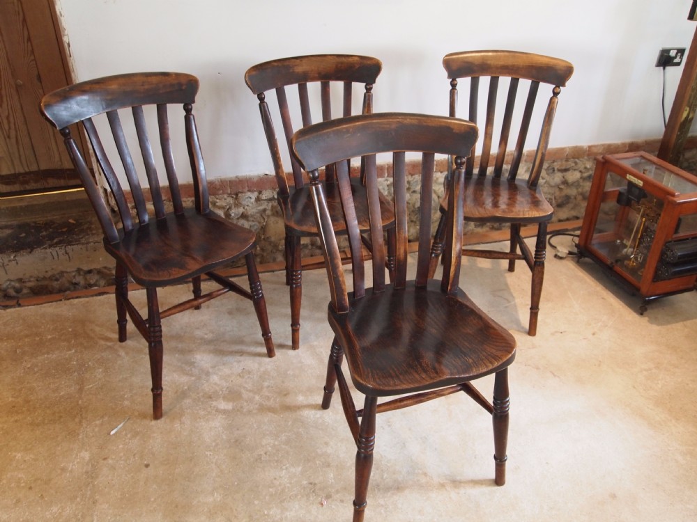 Chairs set of 4 Victorian Windsor lathe back kitchen dining chairs c1880 View III