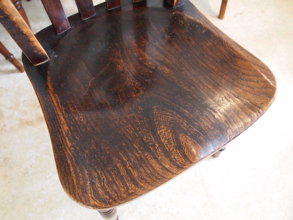Chairs set of 4 Victorian Windsor lathe back kitchen dining chairs c1880 View IV