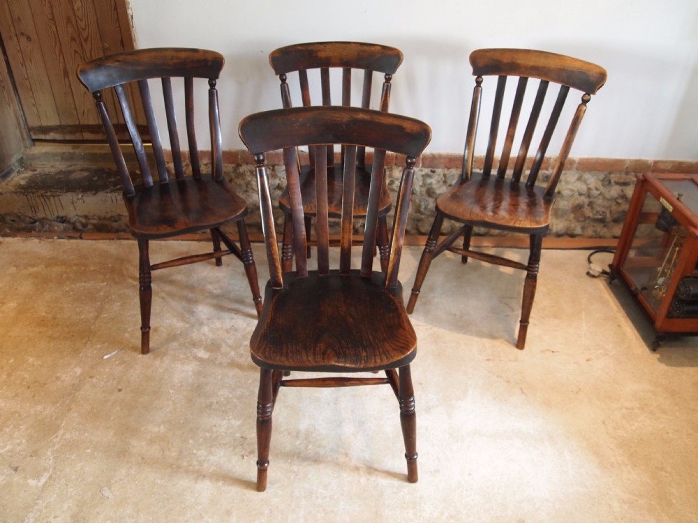 Chairs set of 4 Victorian Windsor lathe back kitchen dining chairs c1880 View V