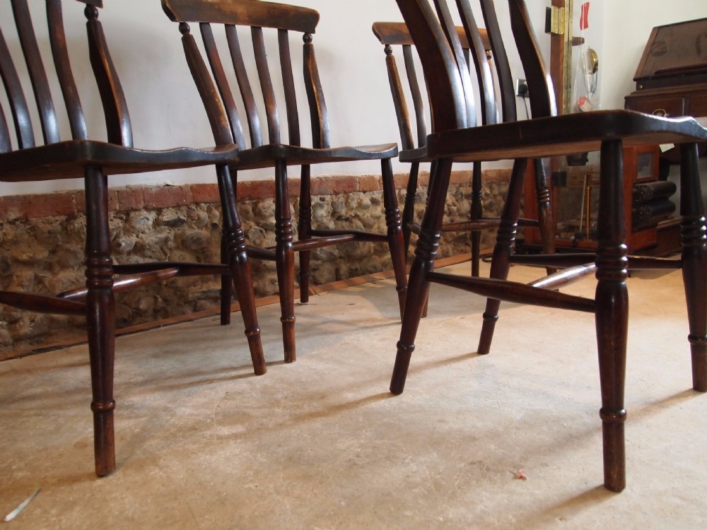 Chairs set of 4 Victorian Windsor lathe back kitchen dining chairs c1880 View VII
