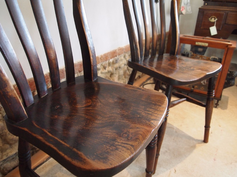 Chairs set of 4 Victorian Windsor lathe back kitchen dining chairs c1880 View VIII