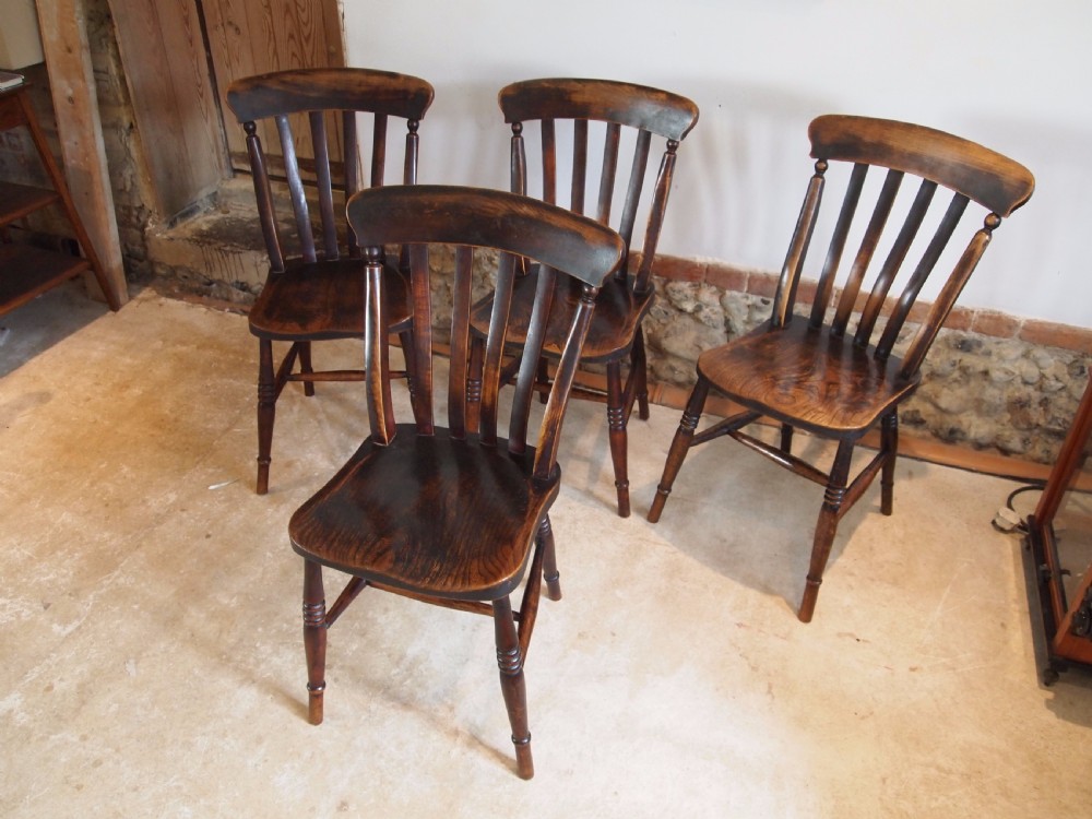 Chairs set of 4 Victorian Windsor lathe back kitchen dining chairs c1880 View IX