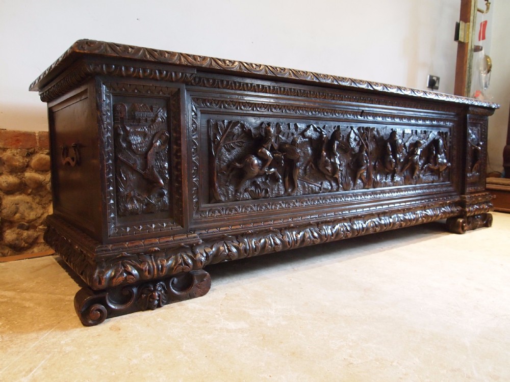 Chest coffer Italian carved Walnut Cassone c1780