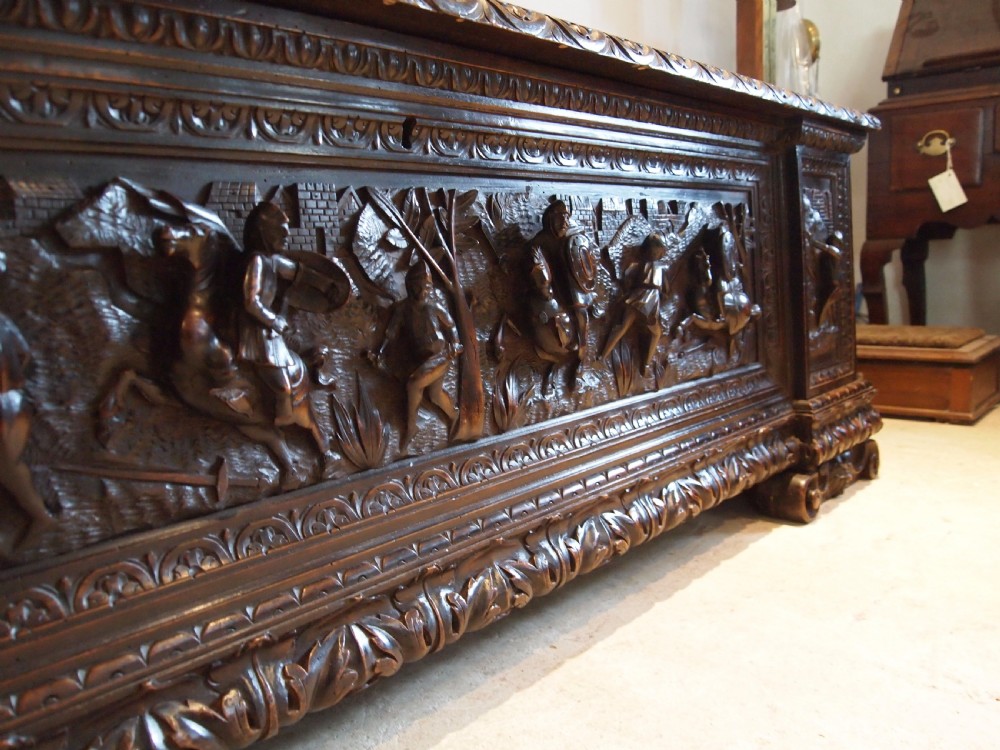 Chest coffer Italian carved Walnut Cassone c1780 View IV