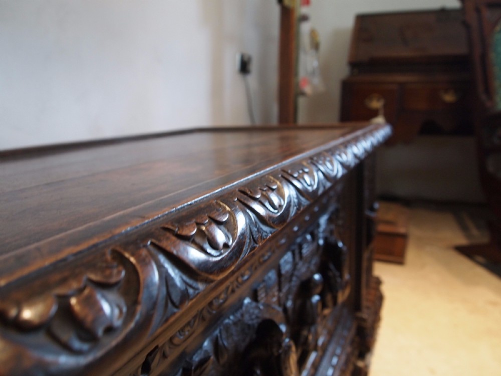 Chest coffer Italian carved Walnut Cassone c1780 View V