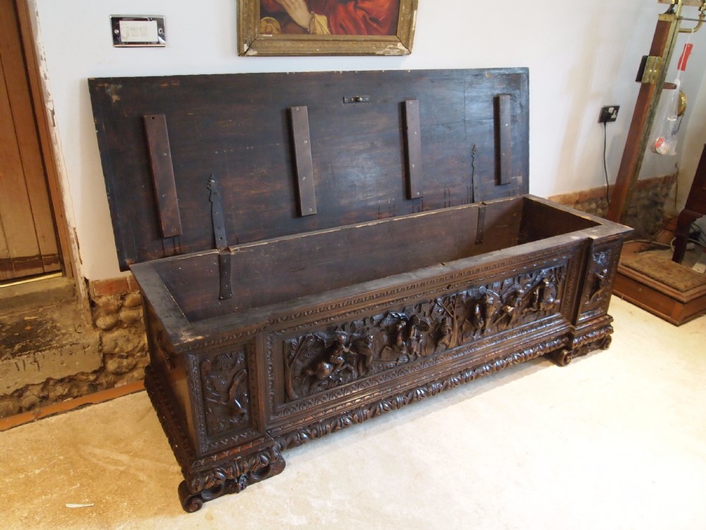 Chest coffer Italian carved Walnut Cassone c1780 View VII