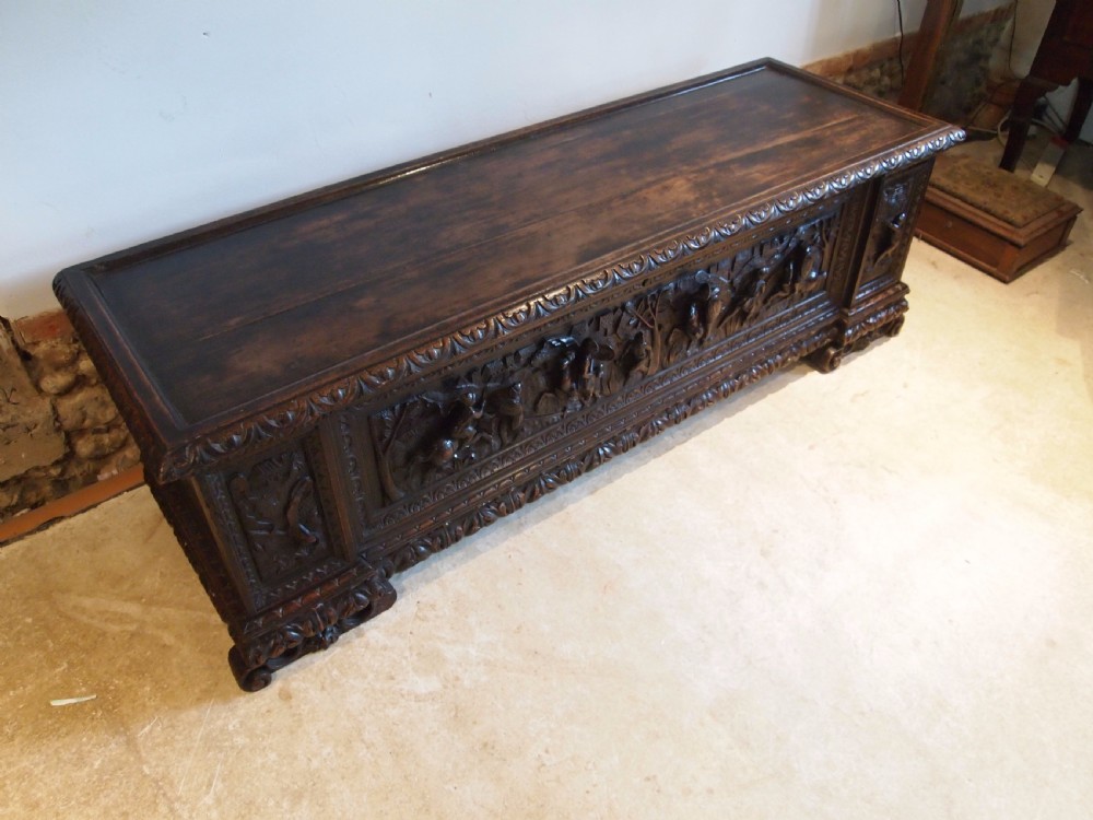 Chest coffer Italian carved Walnut Cassone c1780 View IX