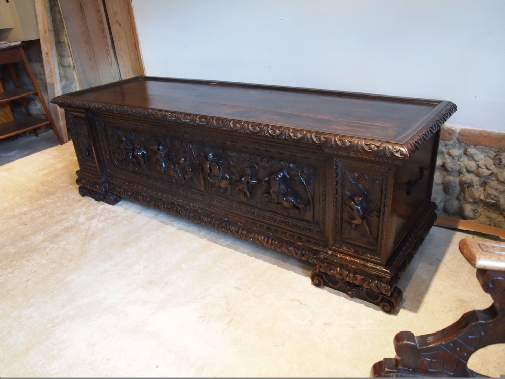 Chest coffer Italian carved Walnut Cassone c1780 View XIII
