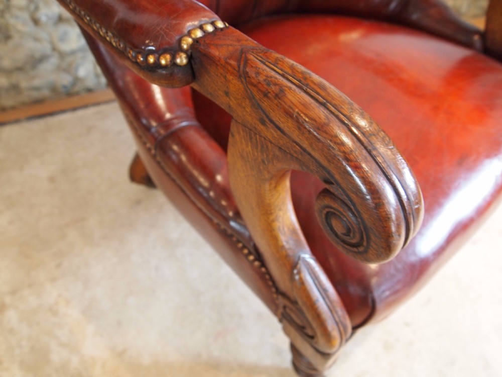 Chair fine quality William IV Oak and Chestnut leather library armchair c1835 View IV