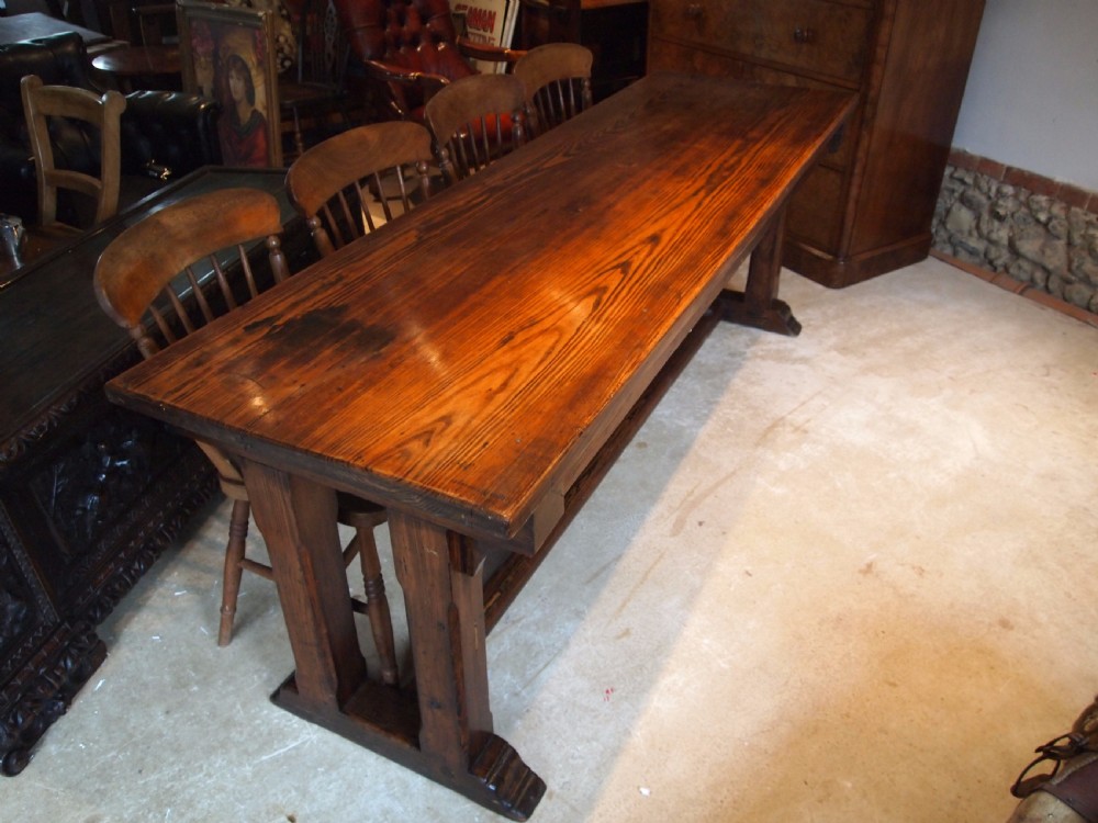 Table Arts and Crafts refectory dining Pitch Pine c1900 View IV
